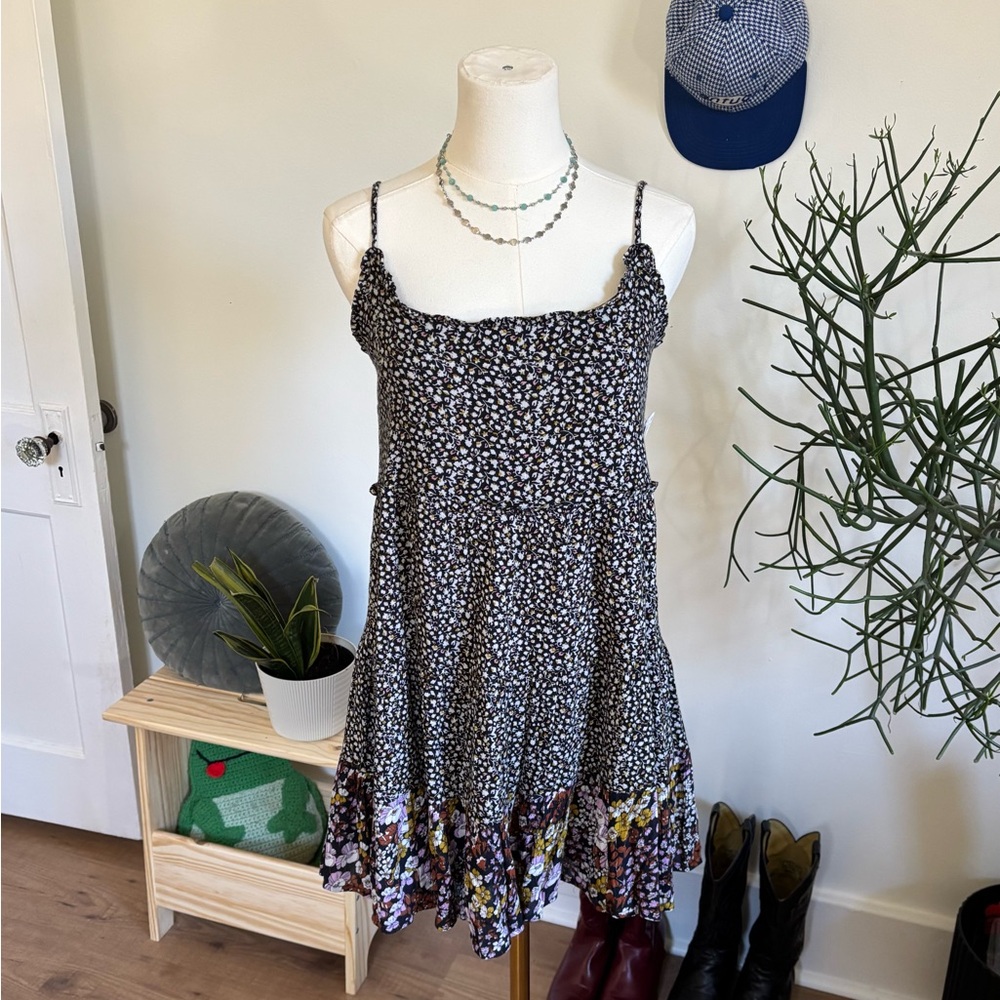 bp Black & White Floral Mini Dress with Contrast Hem